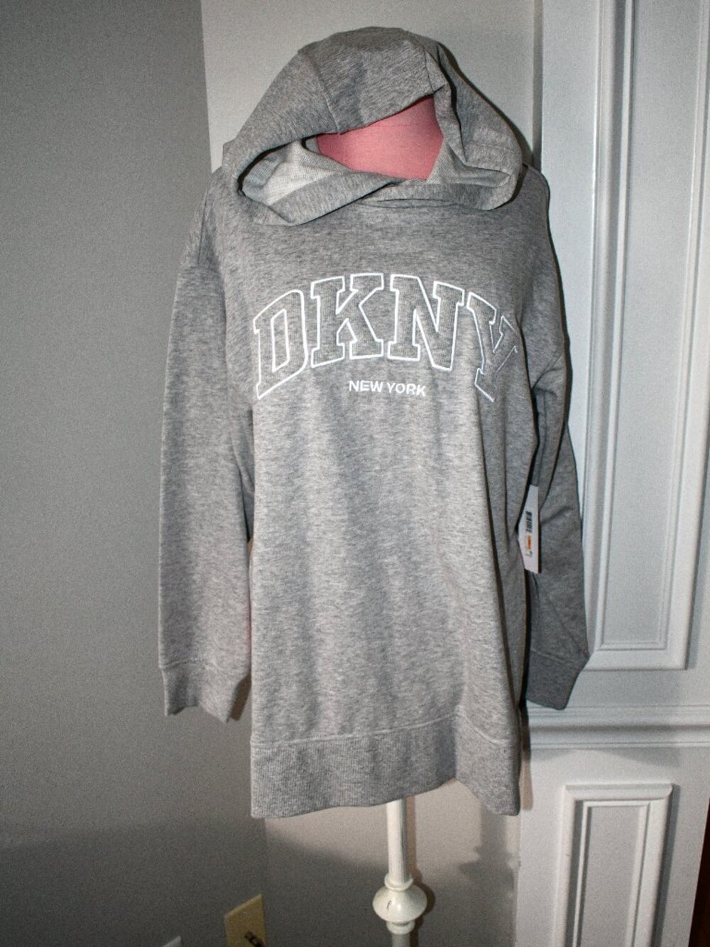 DKNY Sport by Donna Karan French Terry Oversized Long Sleeve Hoodie Grey SMALL #
